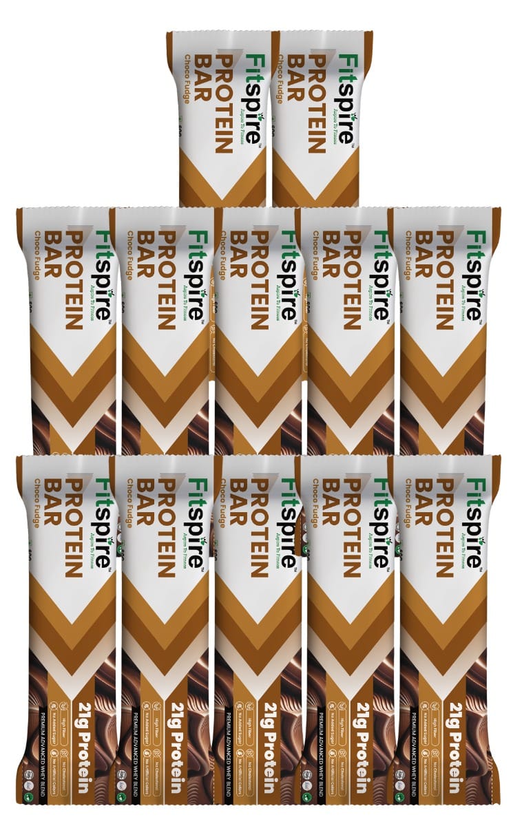 Fitspire Protein Bar - Choco Fudge Flavor, 720 gm | With 20.5 gm Protein Each | No Artificial Sweetener & Flavor | Energy Snack Bar | Each Flavour - 60 gm | Pack of 12