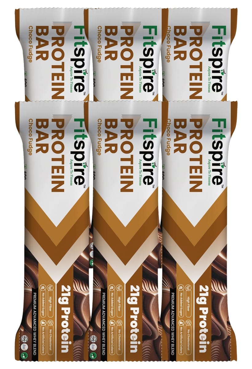 Fitspire Protein Bar - Choco Fudge Flavor, 360 gm | with 20.5 gm Protein Each | No Artificial Sweetener & Flavor | Energy Snack Bar | Each Flavour - 60 gm | Pack of 6