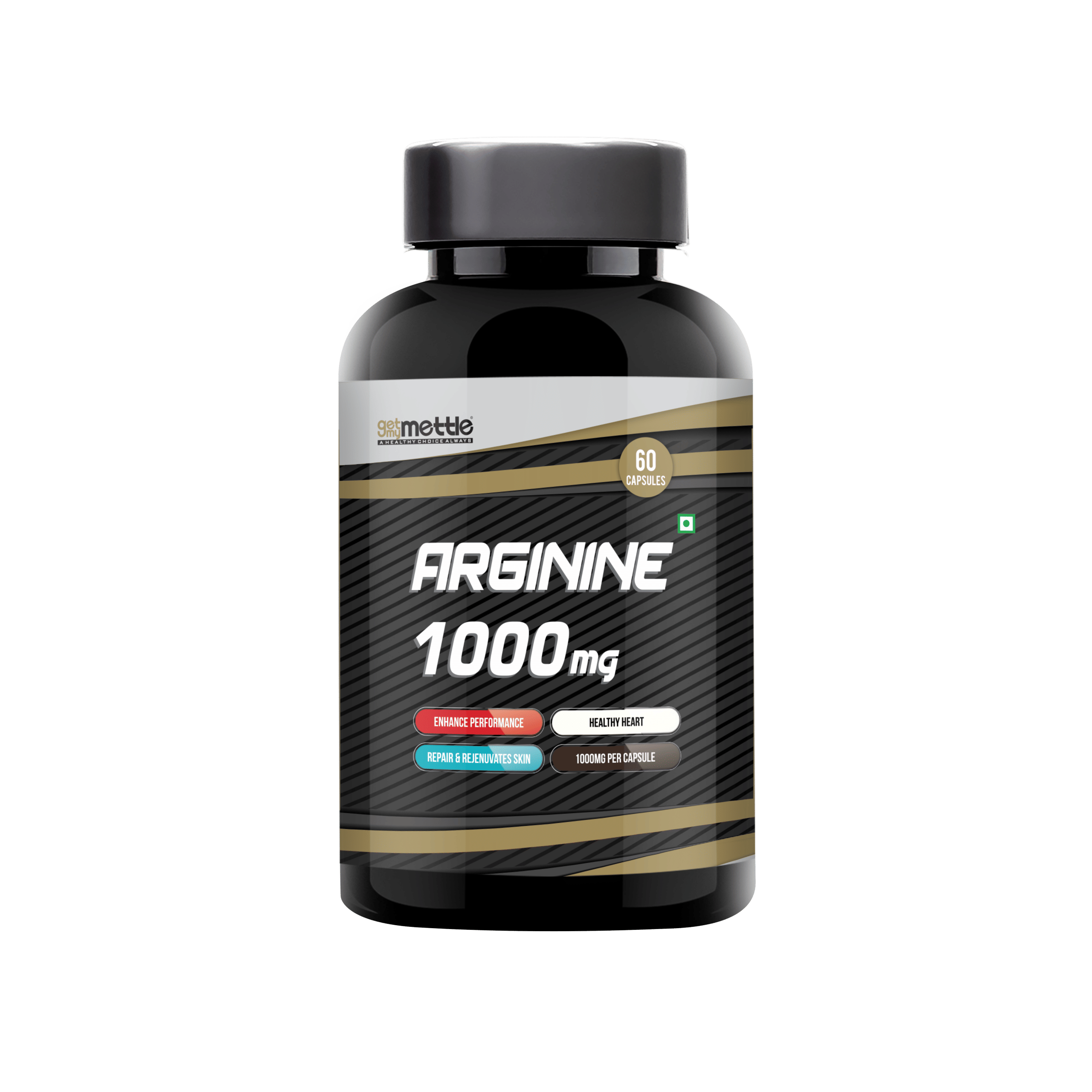Getmymettle L-Arginine Capsules for Muscle Building Vascularity & Endurance (1000mg, 60 Capsules) 60caps