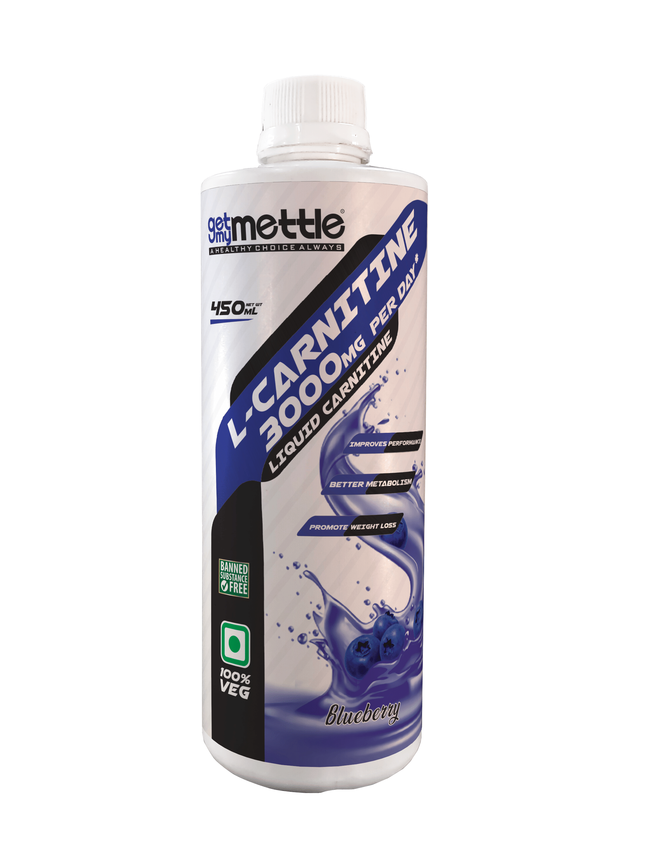 Getmymettle L-Carnitine 3000mg Per Day Liquid Blueberry 450ml