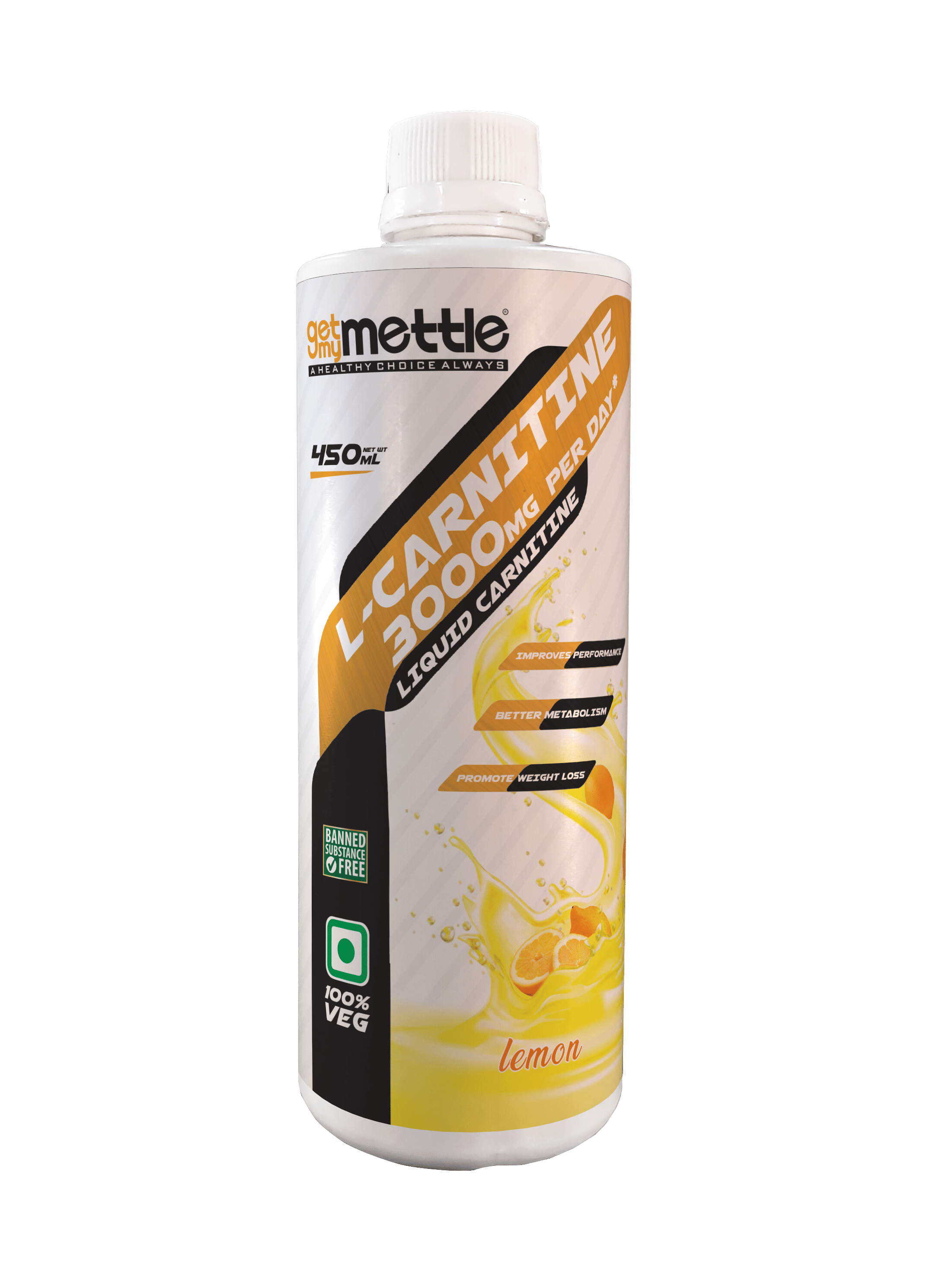 Getmymettle L-Carnitine 3000mg Per Day Liquid Lemon 450ml