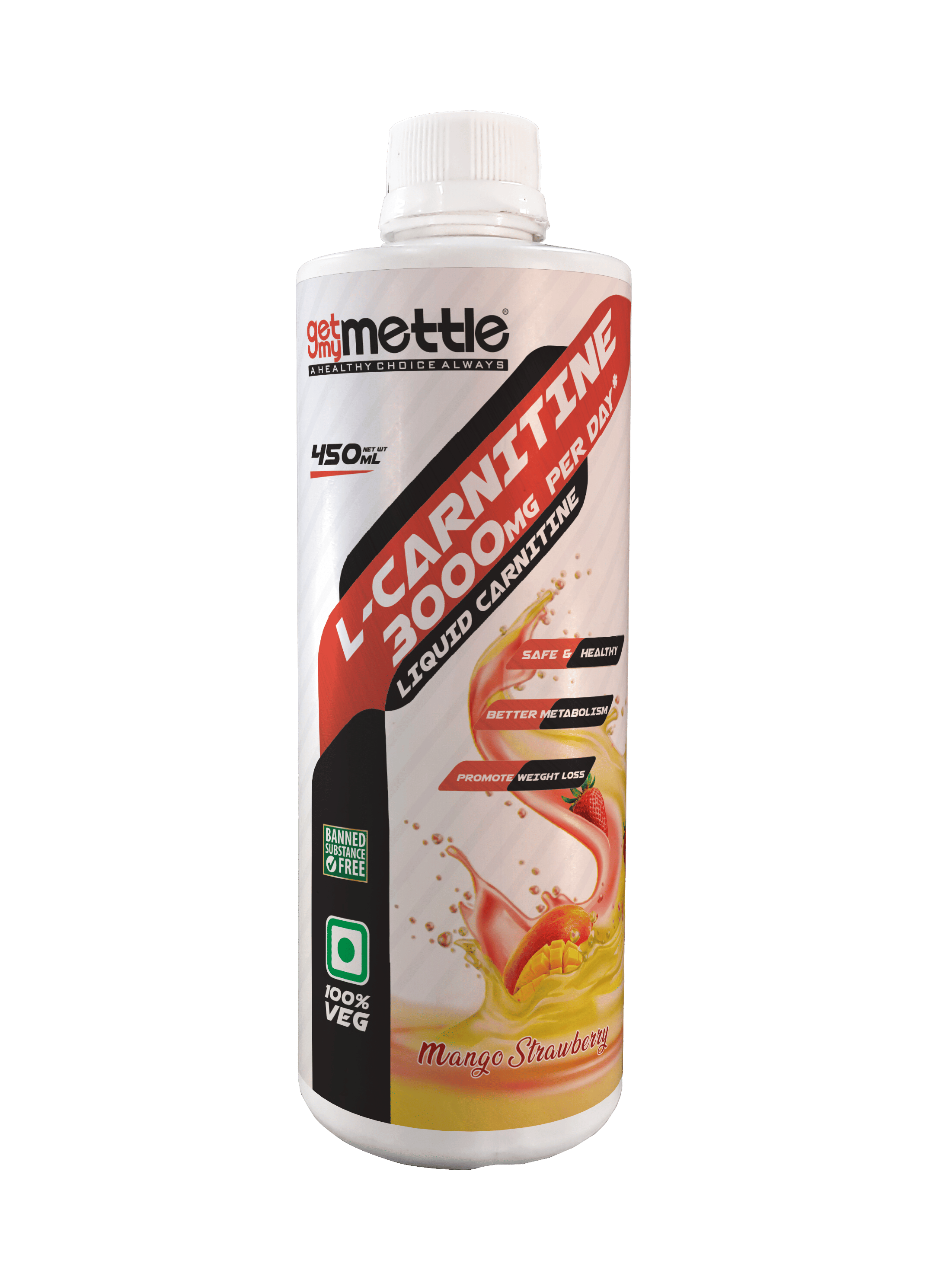 Getmymettle L-Carnitine 3000mg Per Day Liquid Mango Strawberry 450ml