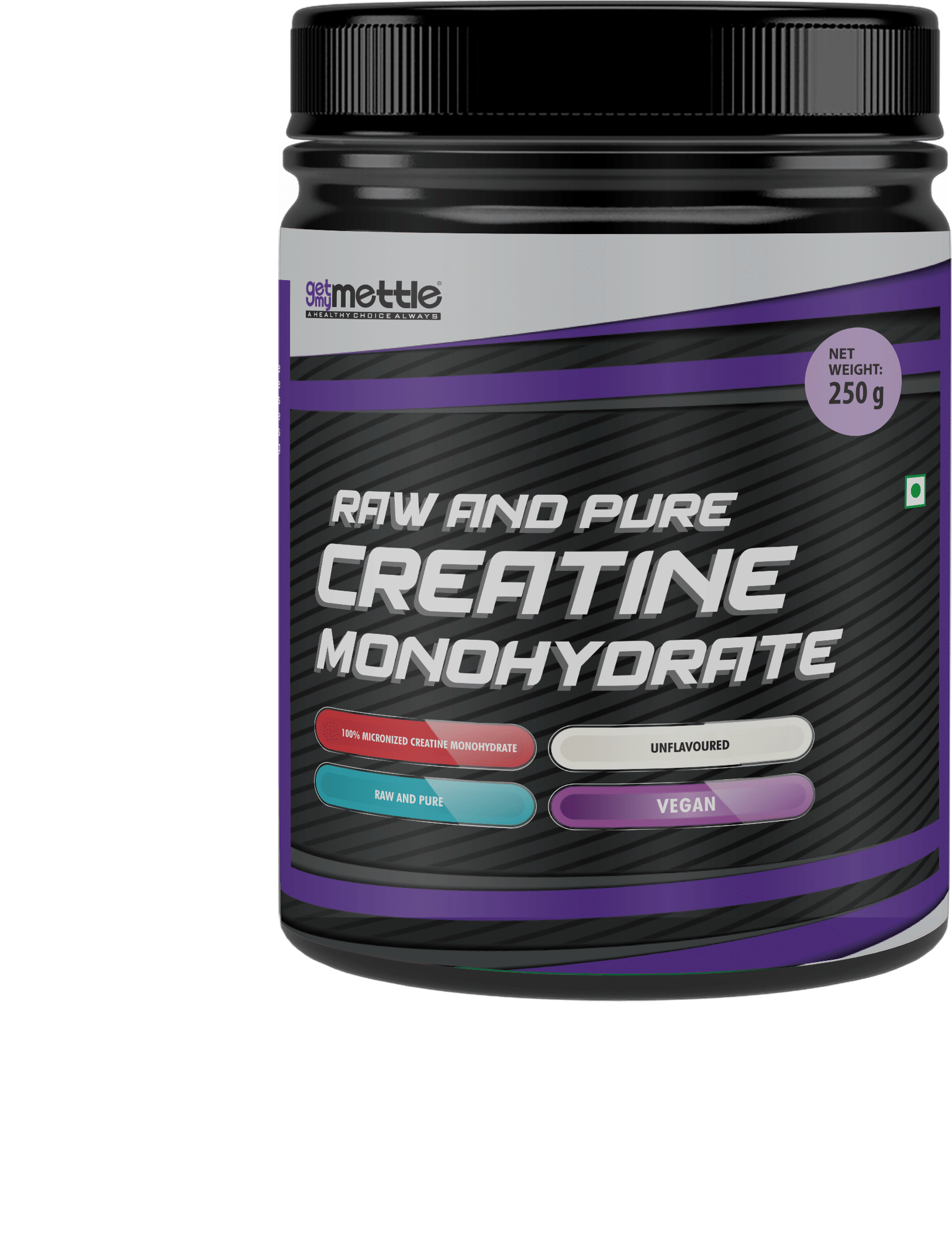 Getmymettle Raw and Pure Creatine Monohydrate Micronized Creatine Vegan 83 Servings, (Unflavored) 250g
