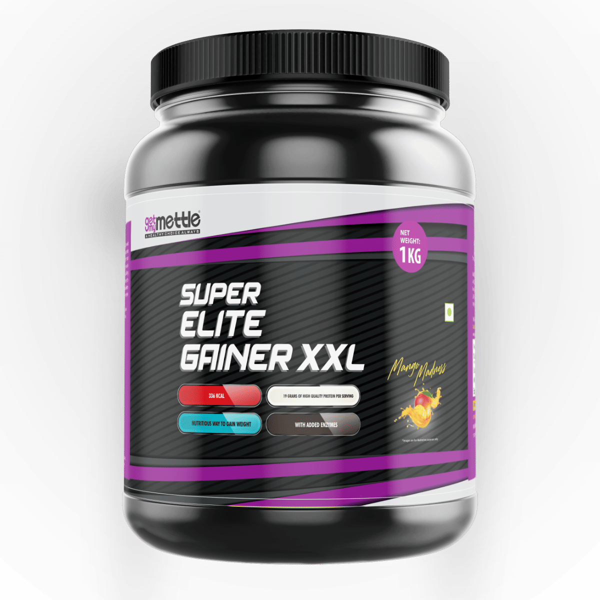 Getmymettle Super Elite Gainer XXL (per 100g <energy 378kcal,protein 21g,carbohydrate 69g) Mango