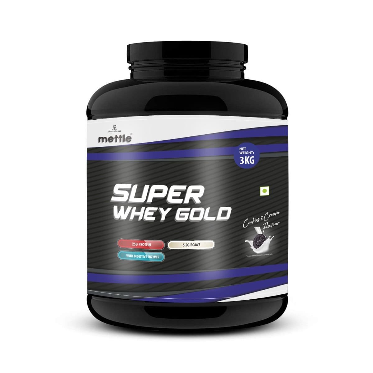 Getmymettle Super Whey Gold Whey Protein 25 g Protein 5.5 g BCAA With Digestive Enzymes Post Workout 0g Sugar Cookies&Cream 3kg