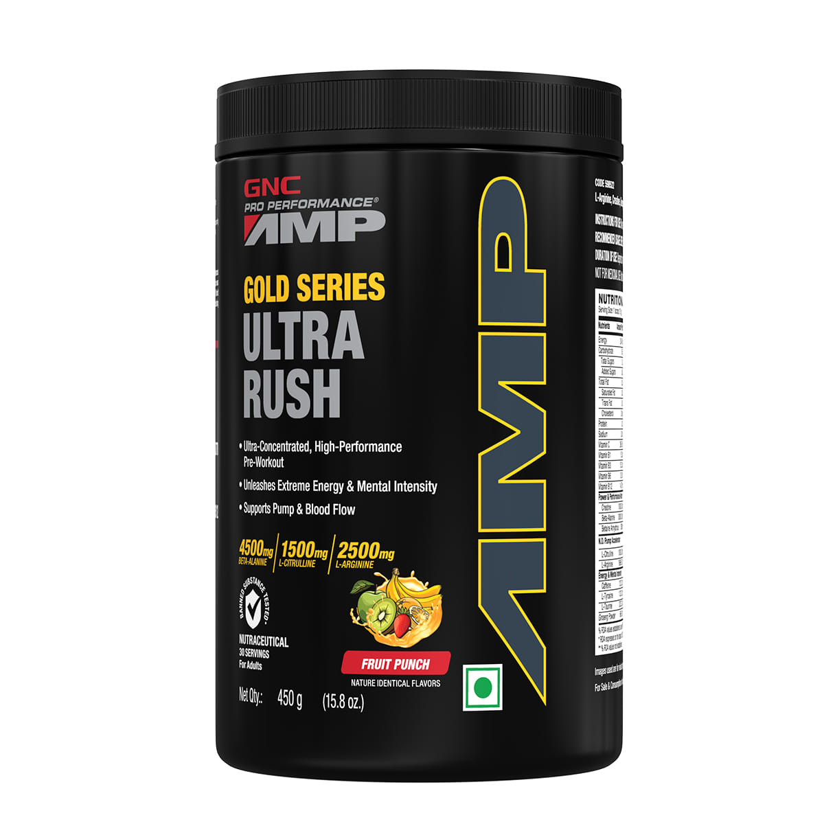GNC AMP Gold Series Ultra Rush | Maximum Energy & Stamina | Deep Mental Focus | Powerful Muscle Pump | USA Formulated | 4.5g Beta-Alanine | 1.5g L-Citrulline | 2.5g L-Arginine | Blue Raspber