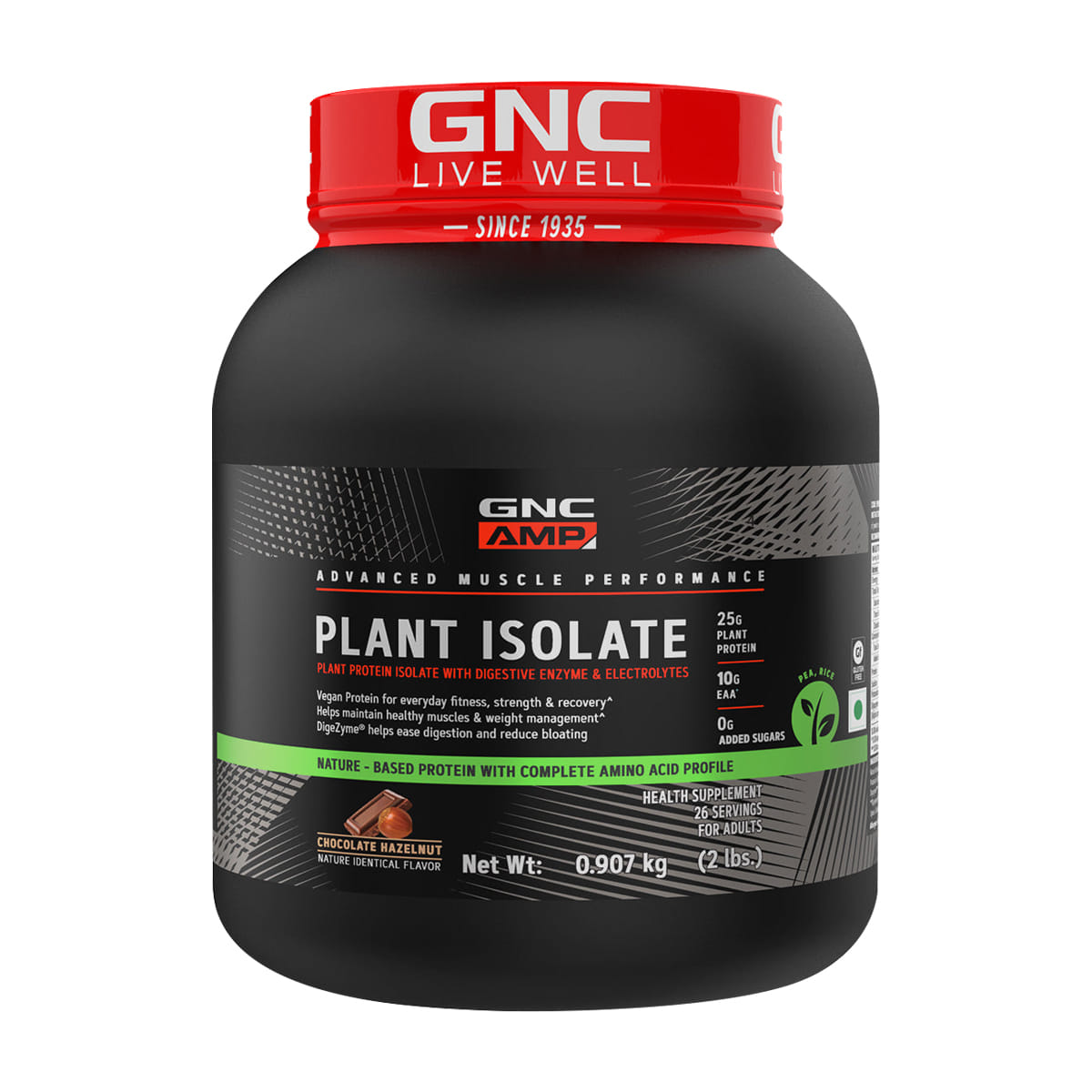 GNC AMP Plant Isolate | Vegan, Lactose Free & Soy Free | From Pea & Brown Rice Protein | Active Lifestyle | Healthy Muscles | Weight Control | 25g Plant Protein | 10g EAA | Chocolate Hazelnu