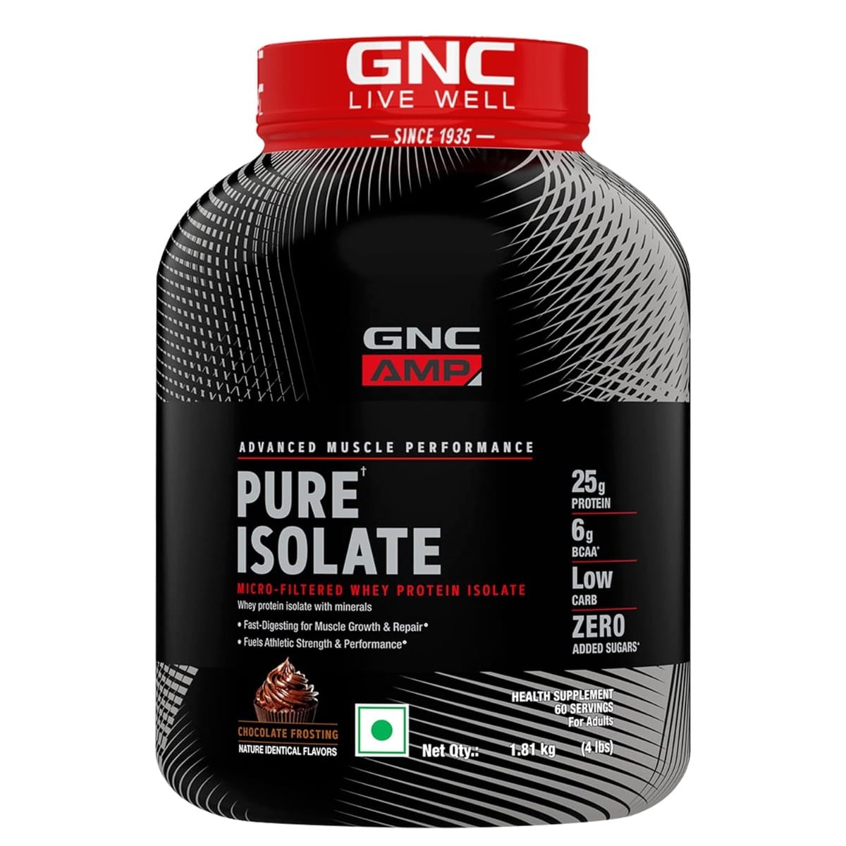 GNC AMP Pure Isolate Low Carb | Boosts Athletic Performance | Builds Lean Muscles | Speeds Up Recovery | Increases Strength | USA Formulated | 25g Protein | 6g BCAA | Chocolate Frosting | 2 