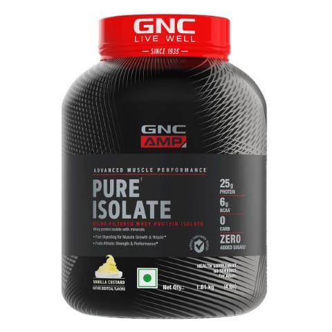 GNC AMP Pure Isolate Zero Carb | Boosts Athletic Performance | Builds Lean Muscles | Speeds Up Recovery | Increases Strength | USA Formulated | 25g Protein | 6g BCAA | Blueberry | 4 lbs