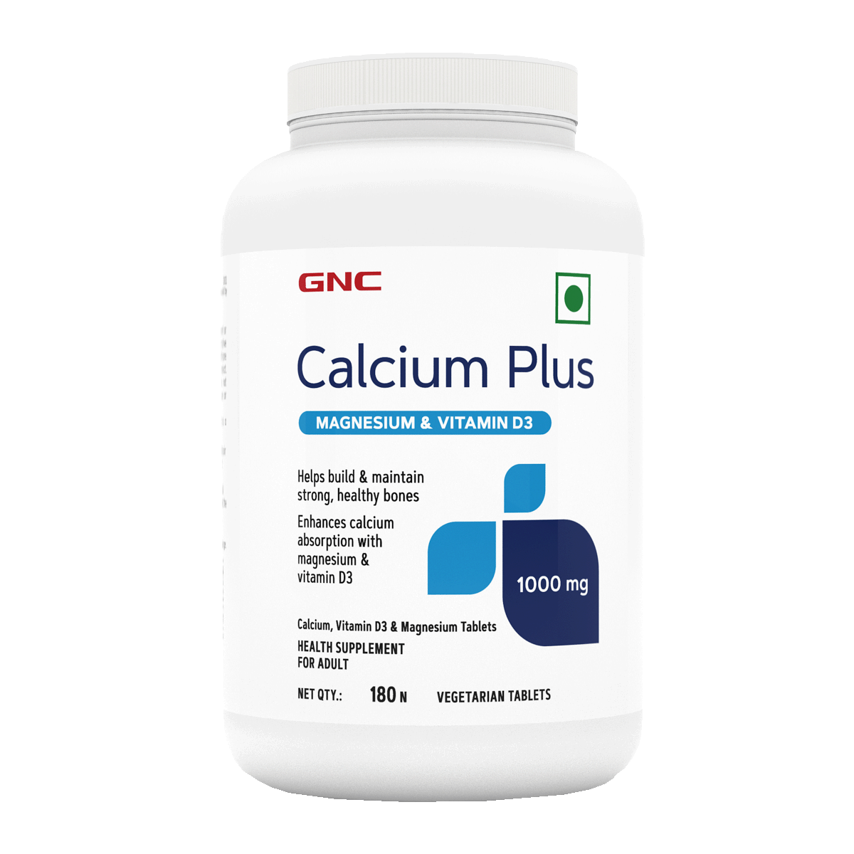 GNC Calcium Plus With Magnesium & Vitamin D3 | Strengthens Bones | Supports Strong Teeth | Promotes Healthy Muscle Contraction | Formulated in USA | 1000mg Per Serving | 180 Tablets