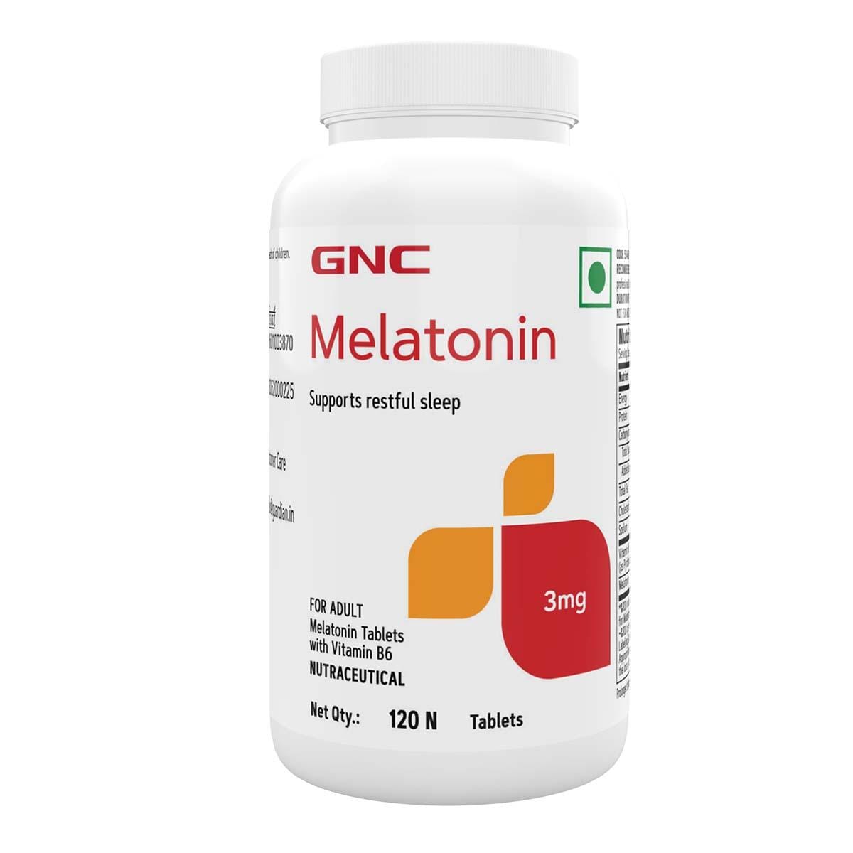 GNC Melatonin Tablets With Vitamin B6 | Promotes Deep Sleep | Enhances Sleep Quality | Improves Mood | Helps in Relaxation | Formulated in USA | 3mg Per Serving | 120 Tablets