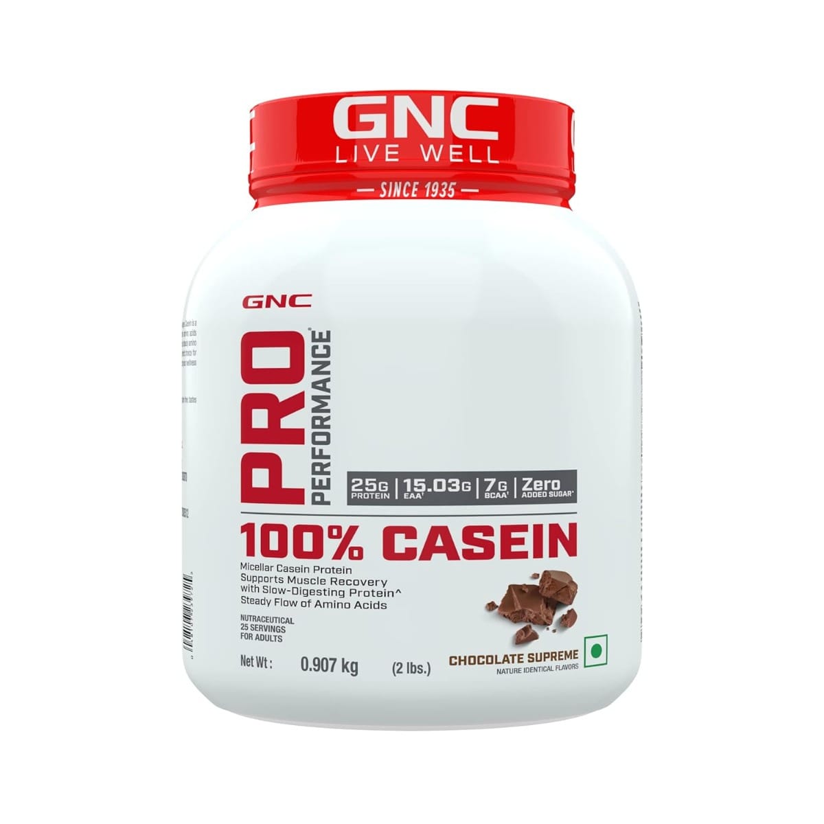 GNC Pro Performance 100% Micellar Casein | Overnight Muscle Recovery | Helps Stay Full | Prevents Long-Term Fatigue | Fuels Muscle Gains | 25g Protein | 15g EAA | 7g BCAA | Chocolate Supreme
