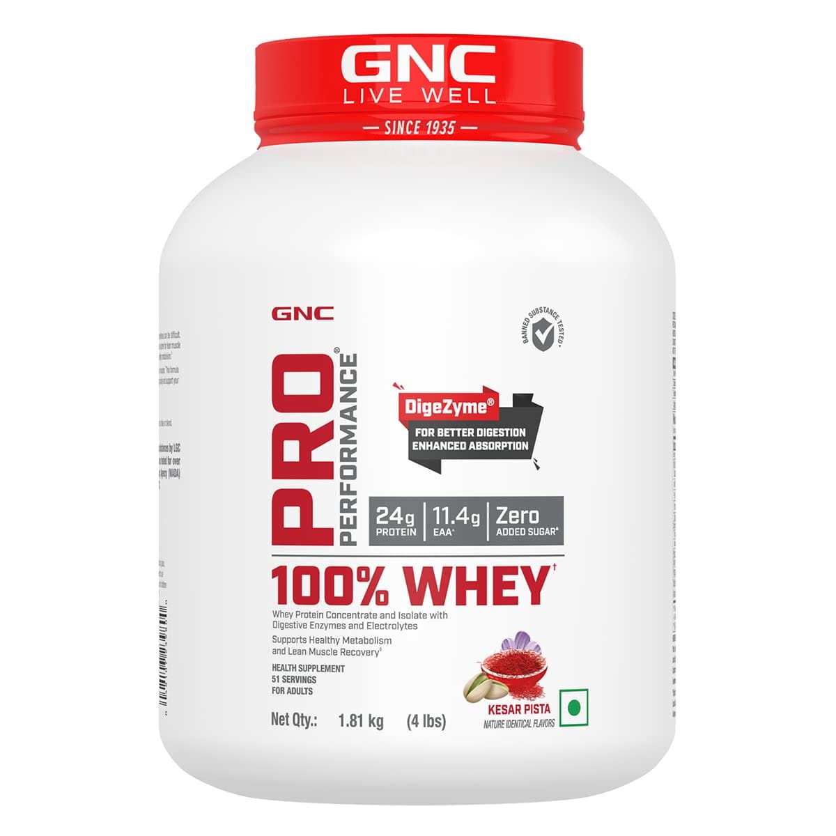 GNC Pro Performance 100% Whey Protein Powder | Boosts Strength & Endurance | Builds Lean Muscles | Fastens Muscle Recovery | Formulated In USA | 24g Protein | 5.5g BCAA | Vanilla Cream | 2 l