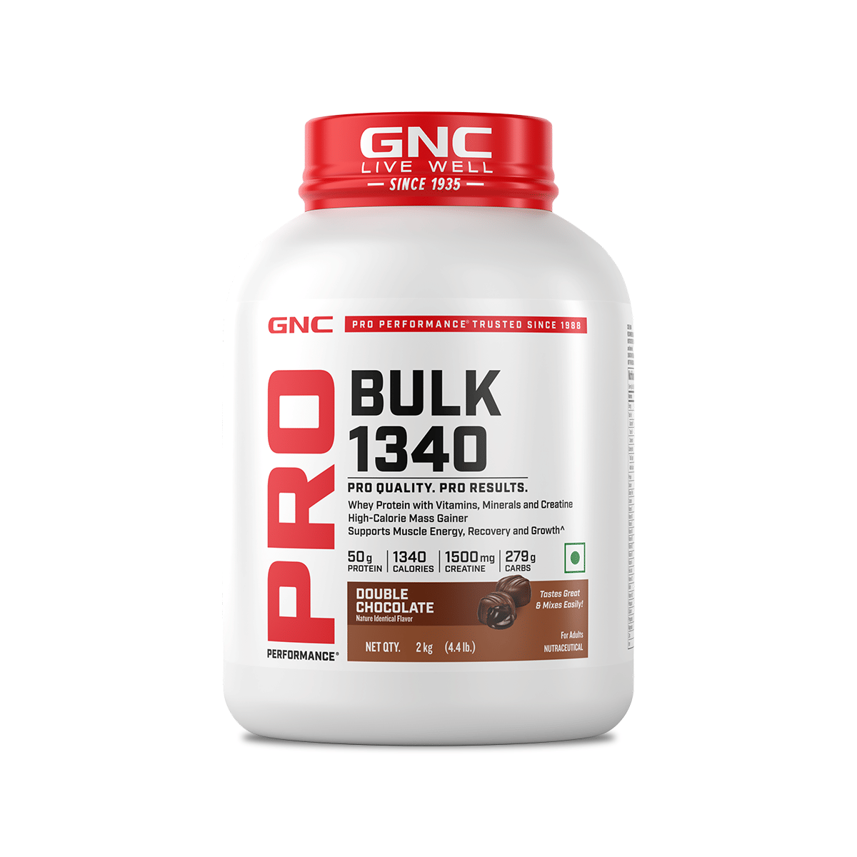 GNC Pro Performance Bulk 1340 | Promotes Targeted Gains | Boosts Muscle Size | High Energy | USA Formulated | 50g Protein | 279g Carbs | 1340 Cal | 1.5g Creatine | Vanilla Ice Cream | 2 kg