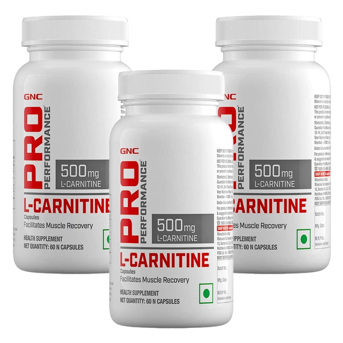 GNC Pro Performance L-Carnitine 500 mg - 60 Capsules (Pack of 3)