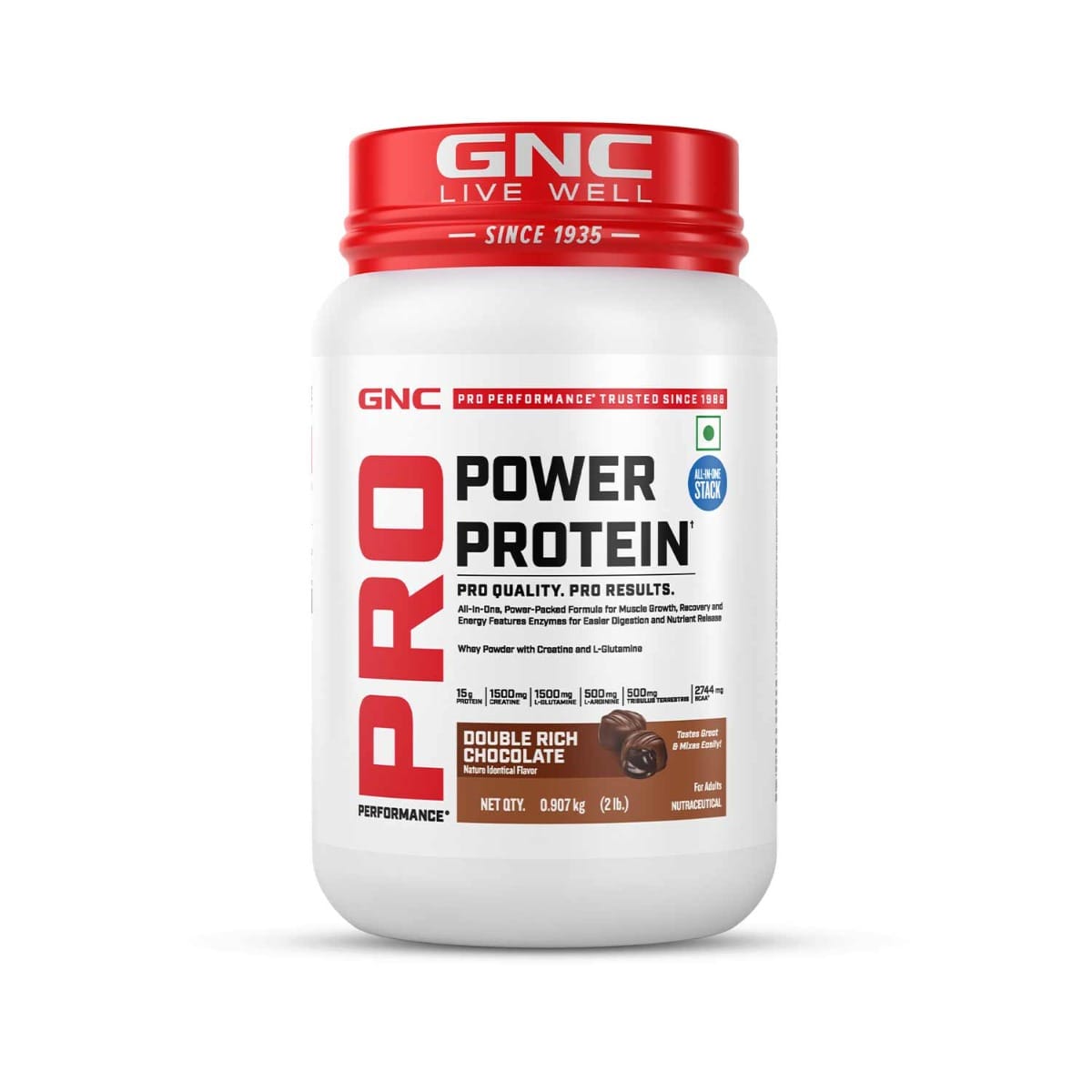 GNC Pro Performance Power Protein 2lbs | 30 Servings | 15g Protein | Double Rich Chocolate | Muscle growth | Recovery | Energy