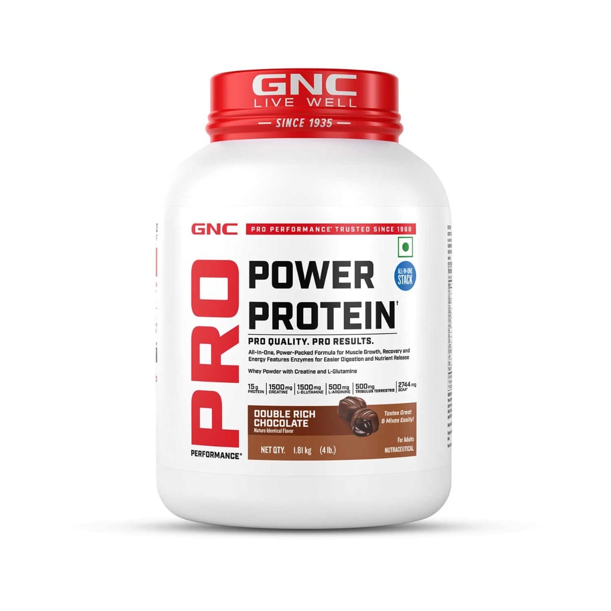 GNC Pro Performance Power Protein 4lbs | 60 Servings | 15g Protein | Double Rich Chocolate | Increases Muscle Mass