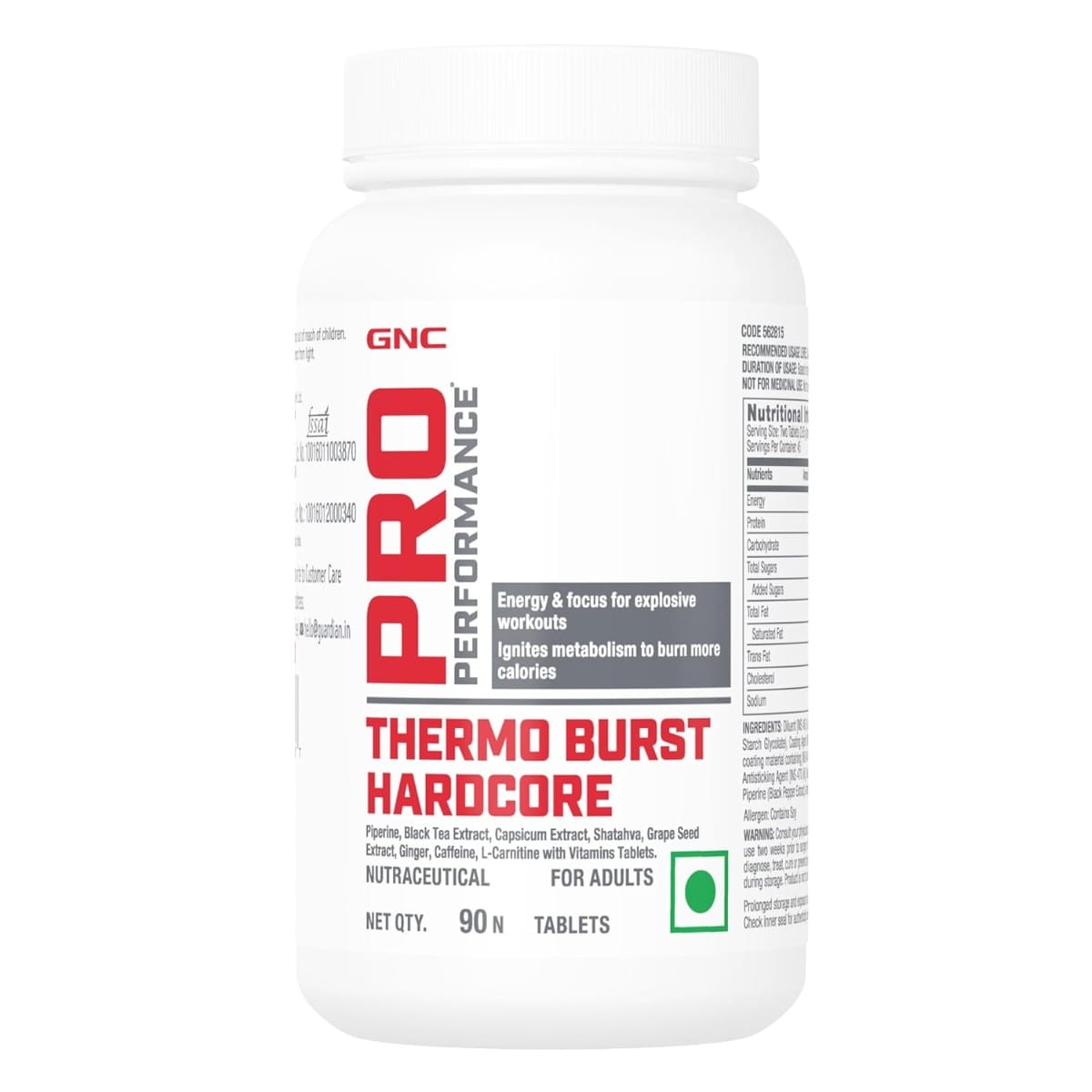 GNC Pro Performance Thermo Burst Hardcore | Burns More Calories | High Energy & Focus | Boosts Metabolism | Supports Explosive Workout | Healthy Weight Control | Formulated in USA | 90 Table