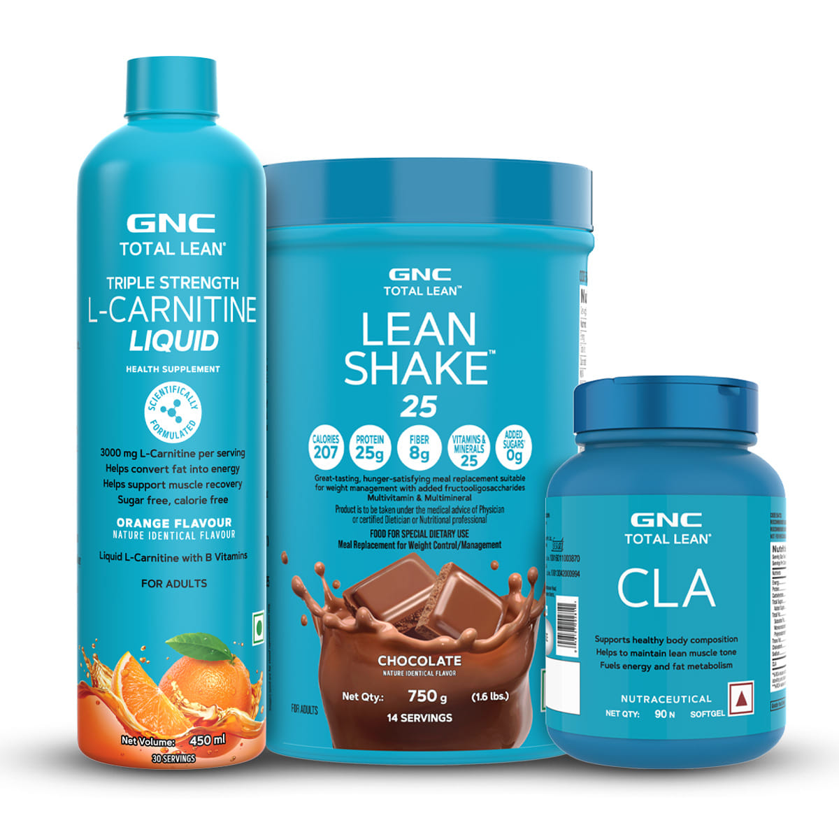 GNC Slimming Kit | Total Lean CLA (90 Tablets) | L-Carnitine Liquid (Orange, 450ml) | Lean Shake (Chocolate, 1.6lbs) | Maintains Lean Muscles | Burns Fat for Energy | Promotes Healthy Weight