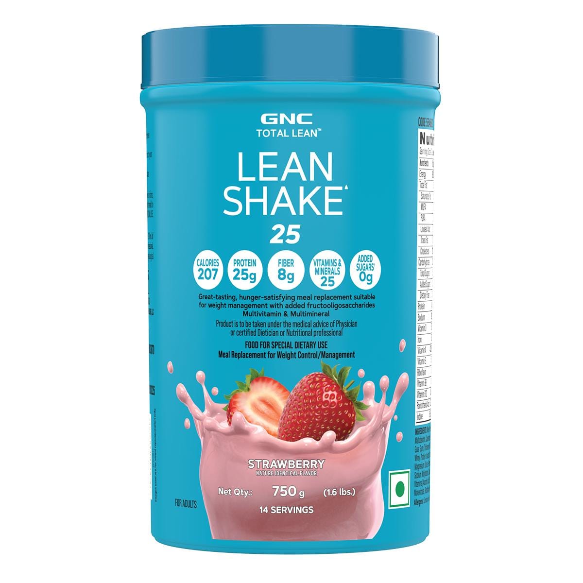 GNC Total Lean Shake 25 | Supports Weight-Loss Efforts | Helps Control Appetite | Sustains Lean Muscle Profile | Formulated In USA | 25g Protein | 8g Fibre | No Added Sugar | Strawberry | 1.