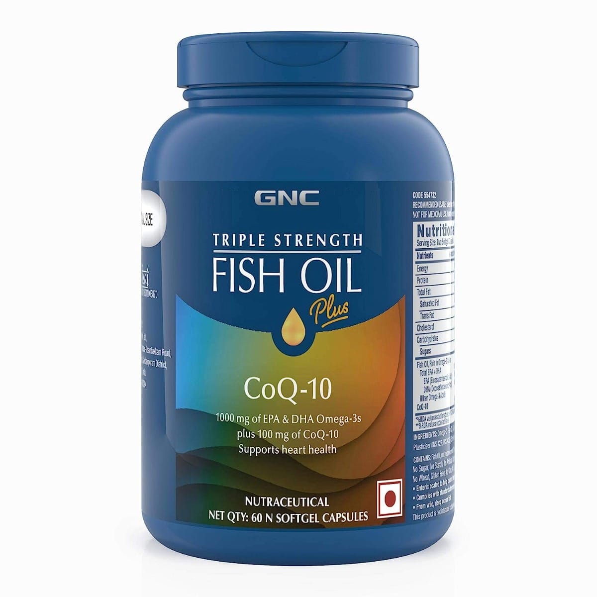 GNC Triple Strength Fish Oil Plus CoQ-10 | Omega-3 Capsules With 1000mg EPA & DHA + 100mg CoQ-10 | Improves Focus | Protects Vision | Supports Joints | No Fishy Burps | USA Formulated | 60 S