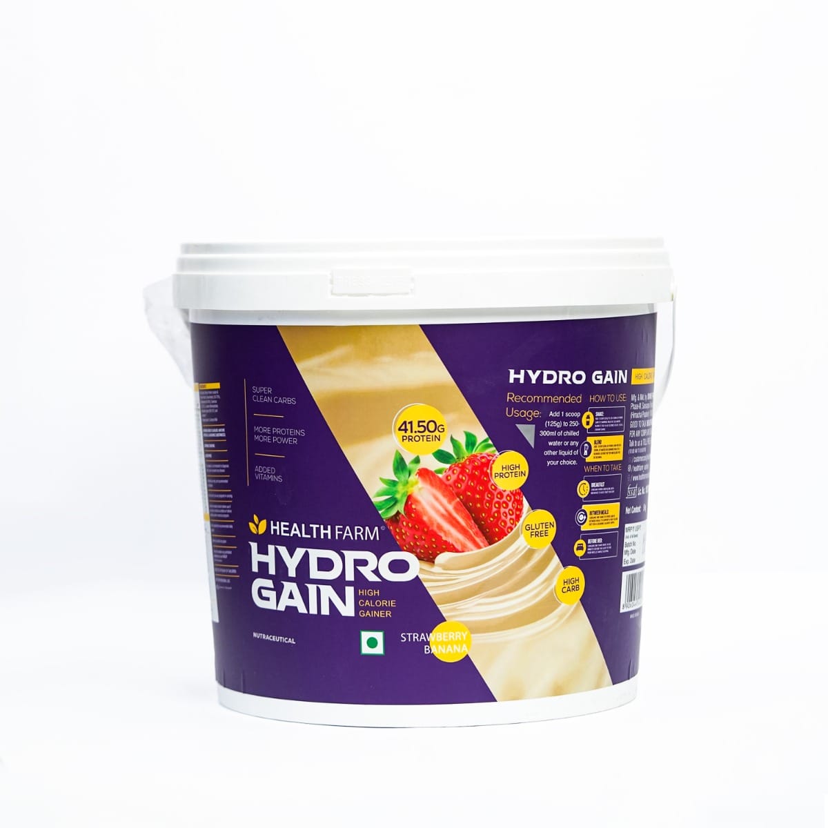 Healthfarm Hydro Gain Mass Gainer Protein Powder | Protein Powder for Muscle Gain | Whey Protein + Muscle Builder | Weight Gainer Protein Powder | Creatine Supplements - 3kg,Flavour-Strawber
