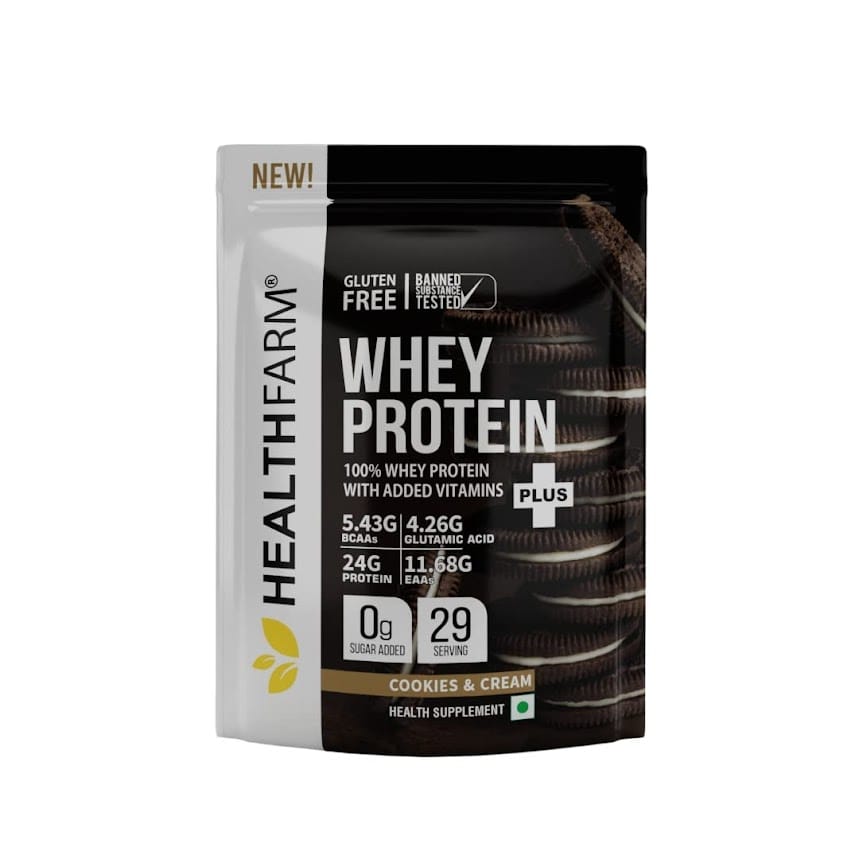 HEALTHFARM Whey protein plus with added vitamins|29 SERVINGS|24 G PROTEIN PER SERVING|5.29G BCAA|4.15G GLUTAMINE|Build Lean and Bigger Muscles (RICH CHOCOLATE, 1KG)