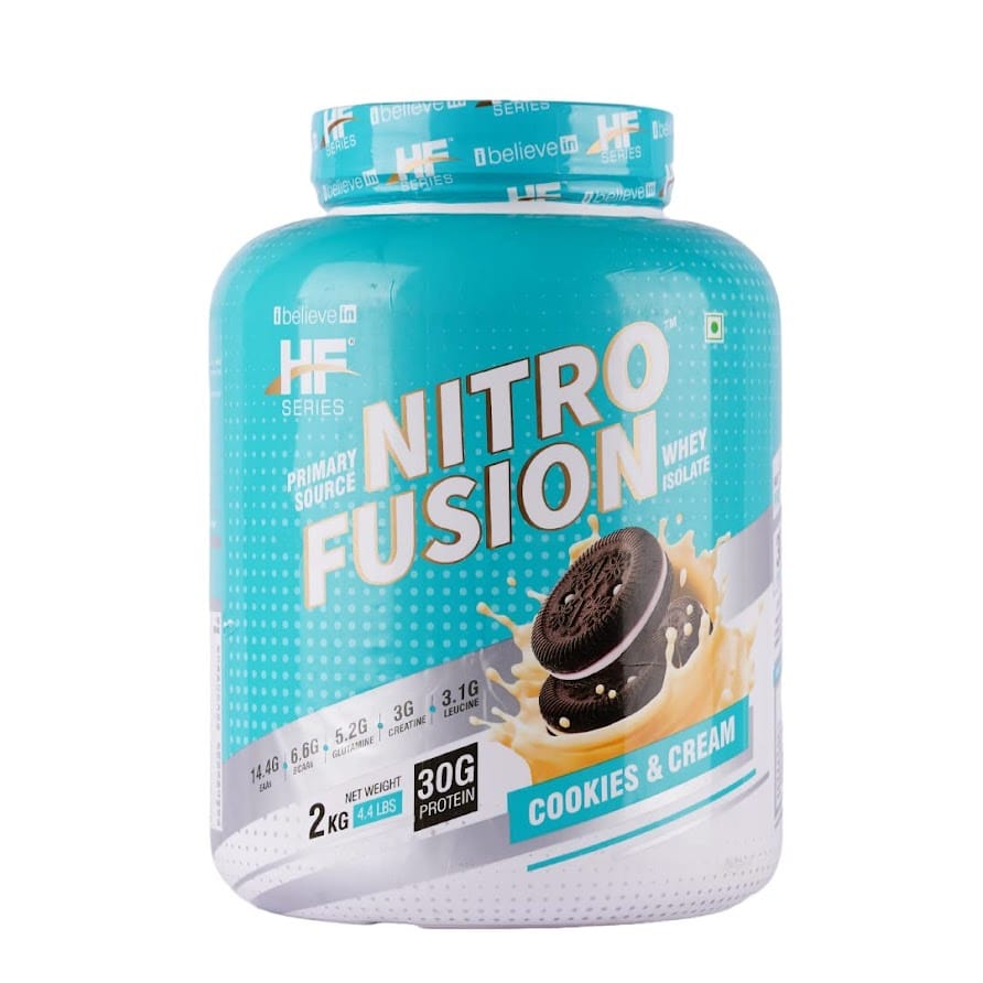 HF Series Nitro Fusion Whey Isolate Protein with Creatine, EAA and glutamine|30G PROTEIN|44 servings|2kg-4.4lbs|Flavour-Cookies and Cream