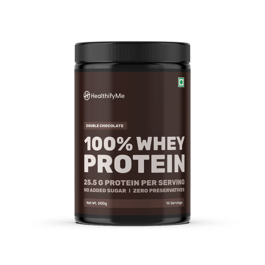 Healthifyme 100% Whey Protein Blend | 25.5gm protein, 5.6gm BCAA | With Digestive Enzymes | No added Sugar or Artificial Sweeteners | Zero Preservatives (Creamy Coffee) - 500g