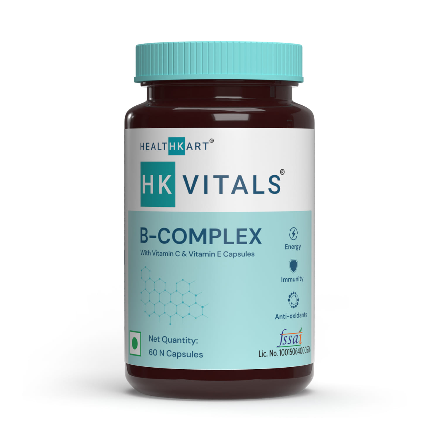 HK Vitals B Complex with Vitamins B12, B1, B2, B5, B6, Vitamin C, Vitamin E, and Biotin, Enhances Energy and Immunity, 60 B Complex Capsules