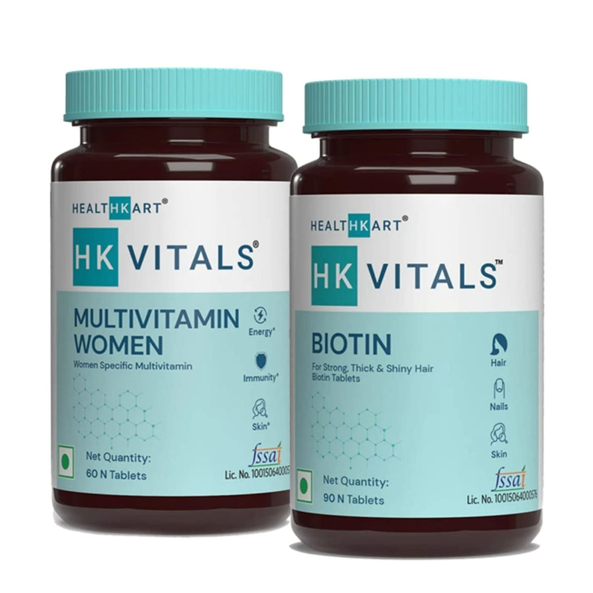 HK Vitals Biotin 10000 mcg, for Hair, Skin & Nails Health, 90 Biotin Tablets and Multivitamin for Women with Ginseng Extract, Taurine and Multiminerals, 60 Multivitamin Tablets (Combo Pack)