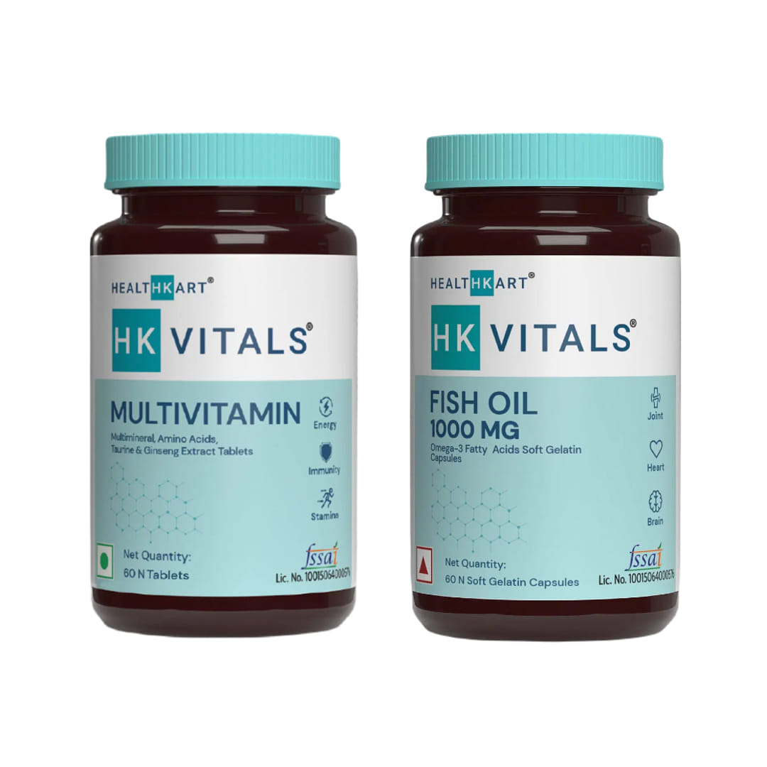 HK Vitals Multivitamin and Fish Oil Combo (60 Multivitamin Tablets & 60 Fish Oil Capsules) for Women & Men