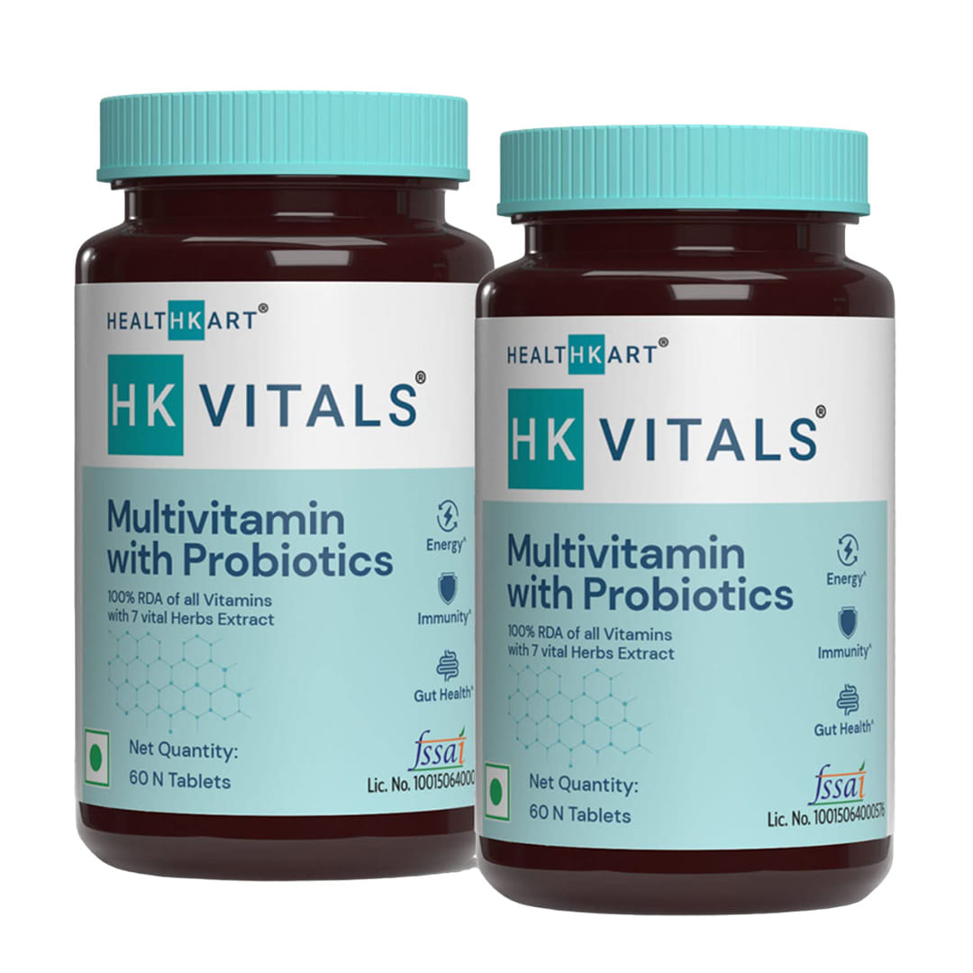 HK Vitals Multivitamin with Probiotics, With Vitamin C, B, D, Zinc, Supports Immunity and Gut Health, For Men and Women, 120 Multivitamin Tablets