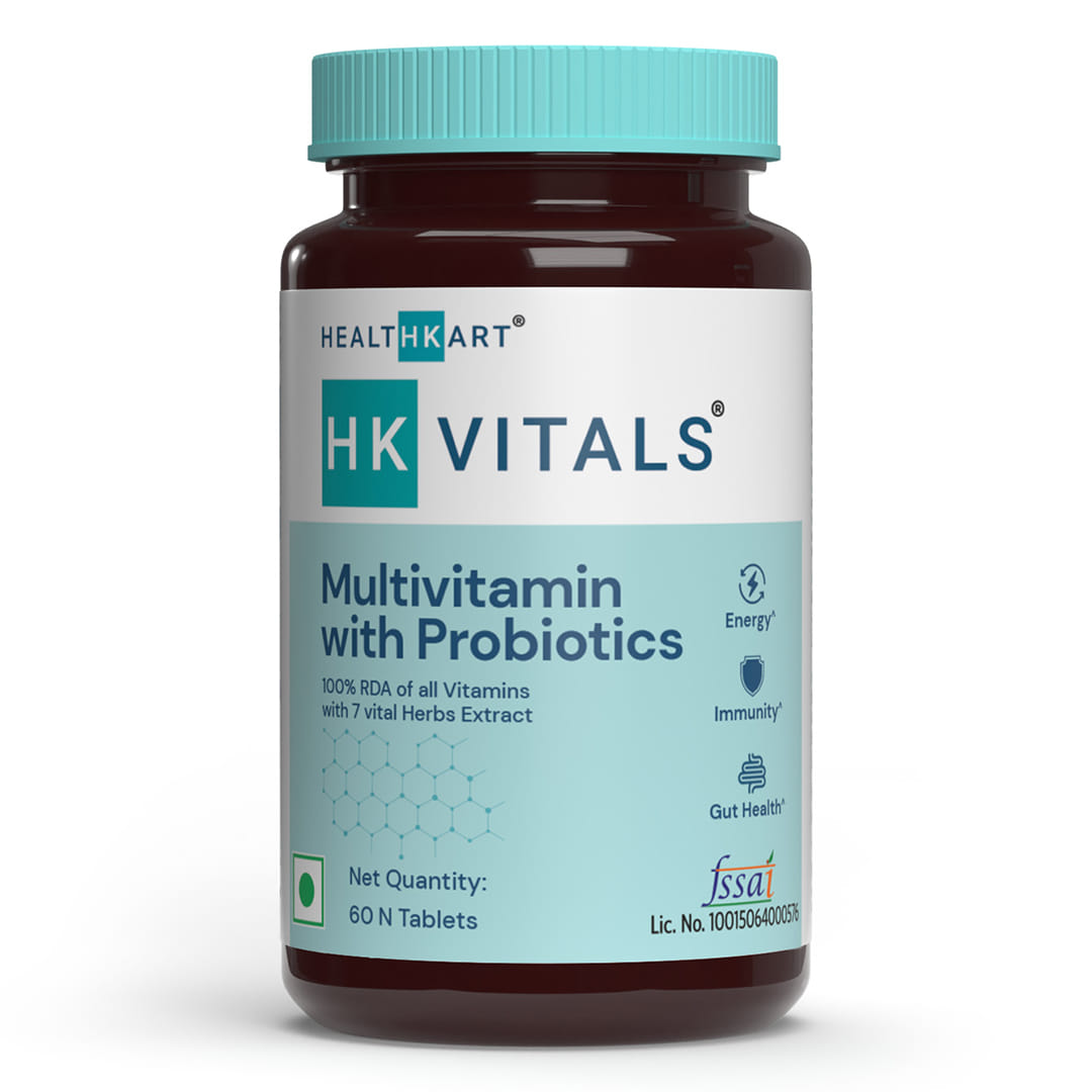 HK Vitals Multivitamin with Probiotics + Vitamin | 60 Tablets | Supports Immunity | Gut health | Men and Women