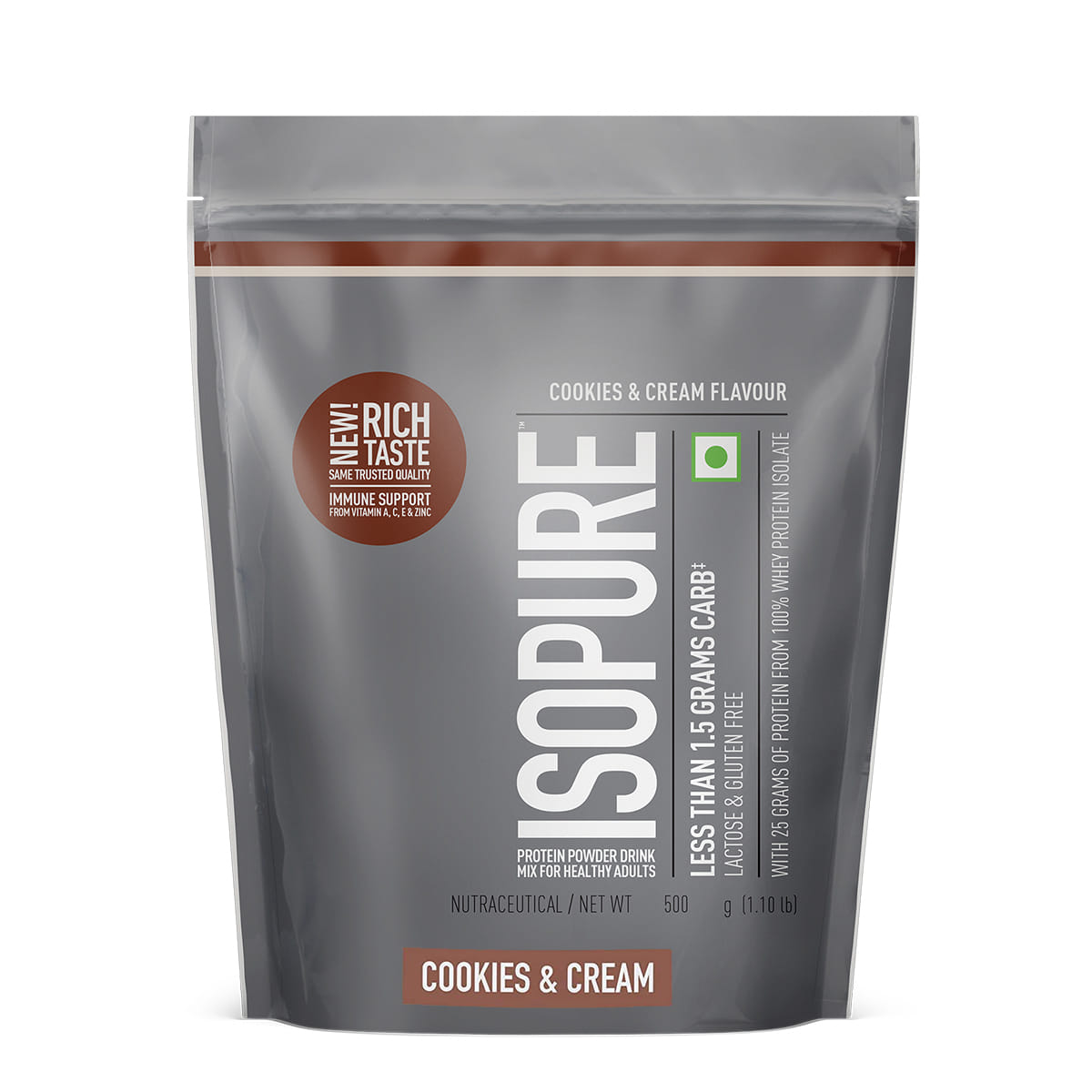 Isopure 100% Whey Isolate Protein 1.10 lbs(500 gm) | 25g Protein | Cookies & Cream Flavour | Muscles