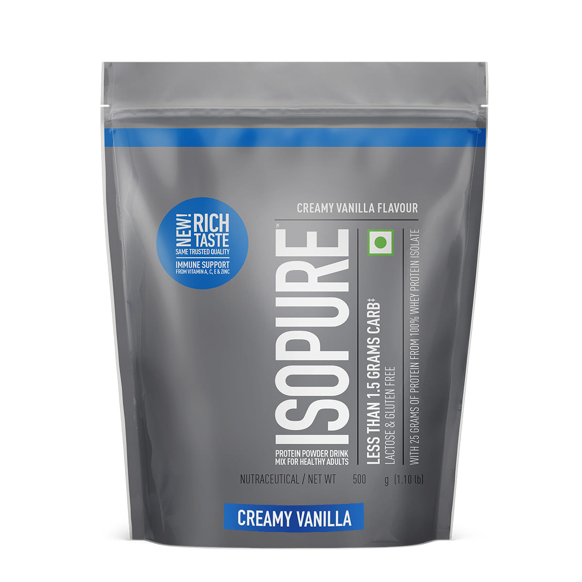 Isopure 100% Whey Isolate Protein 1.10 lbs(500 gm) | 25g Protein | Creamy Vanilla Flavour | Vitamins + Immune support | Men & Women
