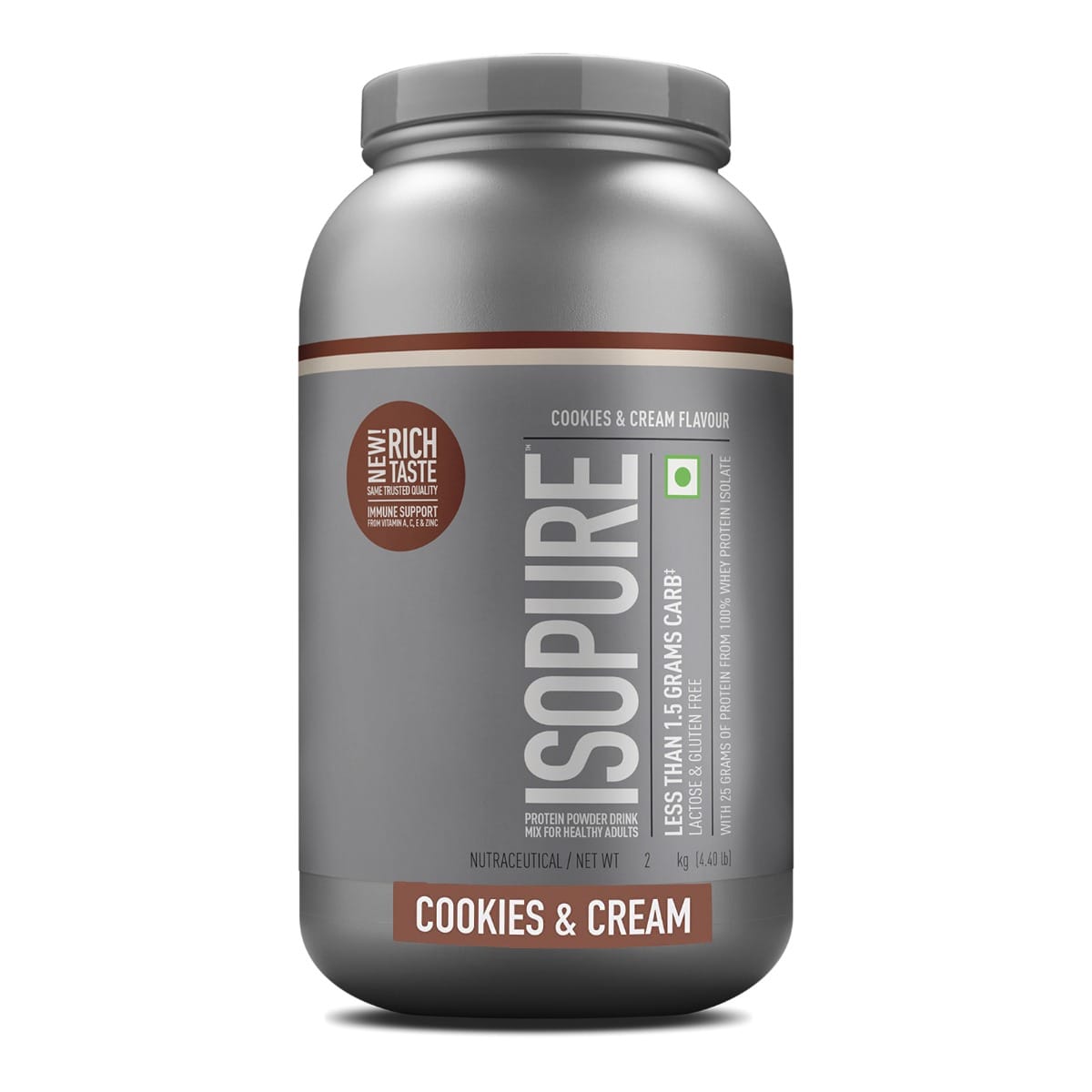 Isopure 100% Whey Isolate Protein 4.40 lbs(2 kg) Cookies & Cream, With Vitamins for Immune support, Lactose & Gluten-Free, Vegetarian protein for Men & Women.