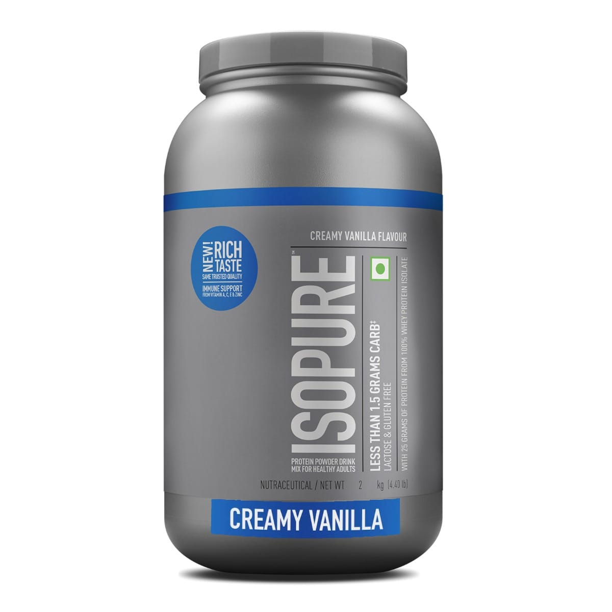 Isopure 100% Whey Isolate Protein 4.40 lbs(2 kg) Creamy Vanilla, With Vitamins for Immune support, Lactose & Gluten-Free, Vegetarian protein for Men & Women