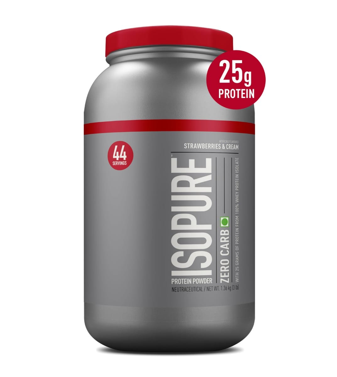 Isopure Zero Carb 100% Whey Protein Isolate Powder (Strawberries & Cream), , 25g Protein per serve, Lactose-Free, Gluten-Free, Vegetarian