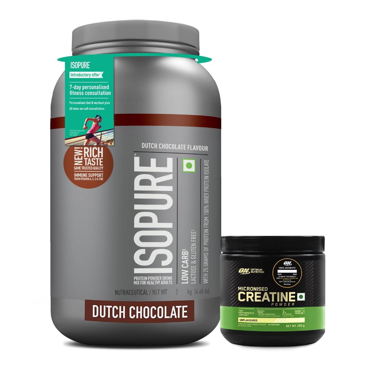 Limited Period Offer Pack: ISOPURE [Whey Protein Isolate Powder, 4.40 lbs/2 Kg (Dutch Chocolate),Low carbs, with Vitamins for Immune Support, Lactose-Free Vegetarian protein for Men & Women]