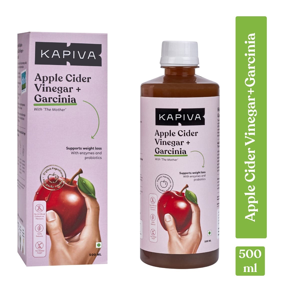 Kapiva Apple Cider Vinegar + Garcinia (Supports Weight Loss), 0.5 L, Unflavoured , No added sugar , 100% Natutal , No artificial colours or flavours