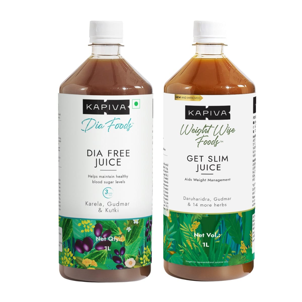 Kapiva Dia Free Juice + Get Slim Juice | Ayurvedic Combo for Blood Sugar Control and Holistic Weight Management (1L+1L)