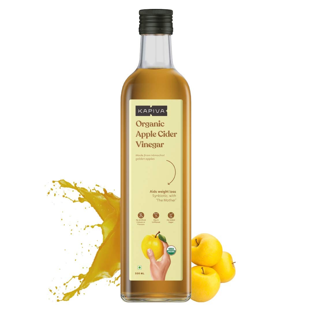 Kapiva Organic Apple Cider Vinegar with The Mother (in Glass Bottle) - Certified Organic - Synbiotic in Nature, 500ml , unflavoured