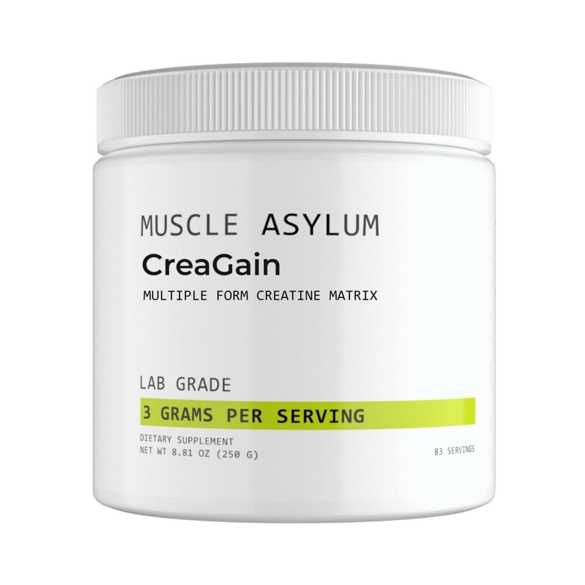 Muscle Asylum CreaGain Creatine Powder 3g - Pure Creatine Supplement for Muscle Growth, Recovery, Strength, and Performance - 83 Servings, 250g, Unflavored
