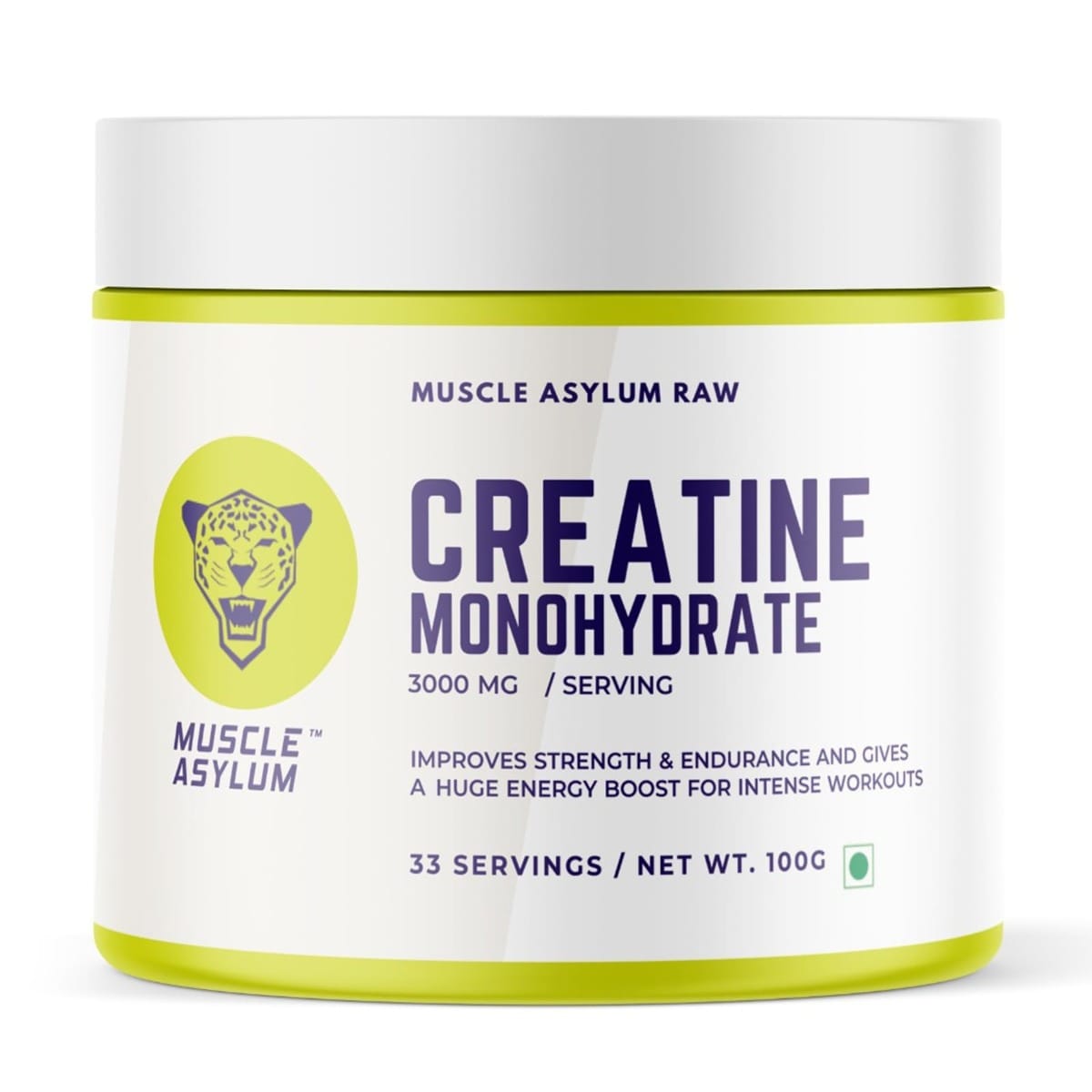 Muscle Asylum Creatine Monohydrate Powder Unflavored, Pack of 100g, (33 Servings)