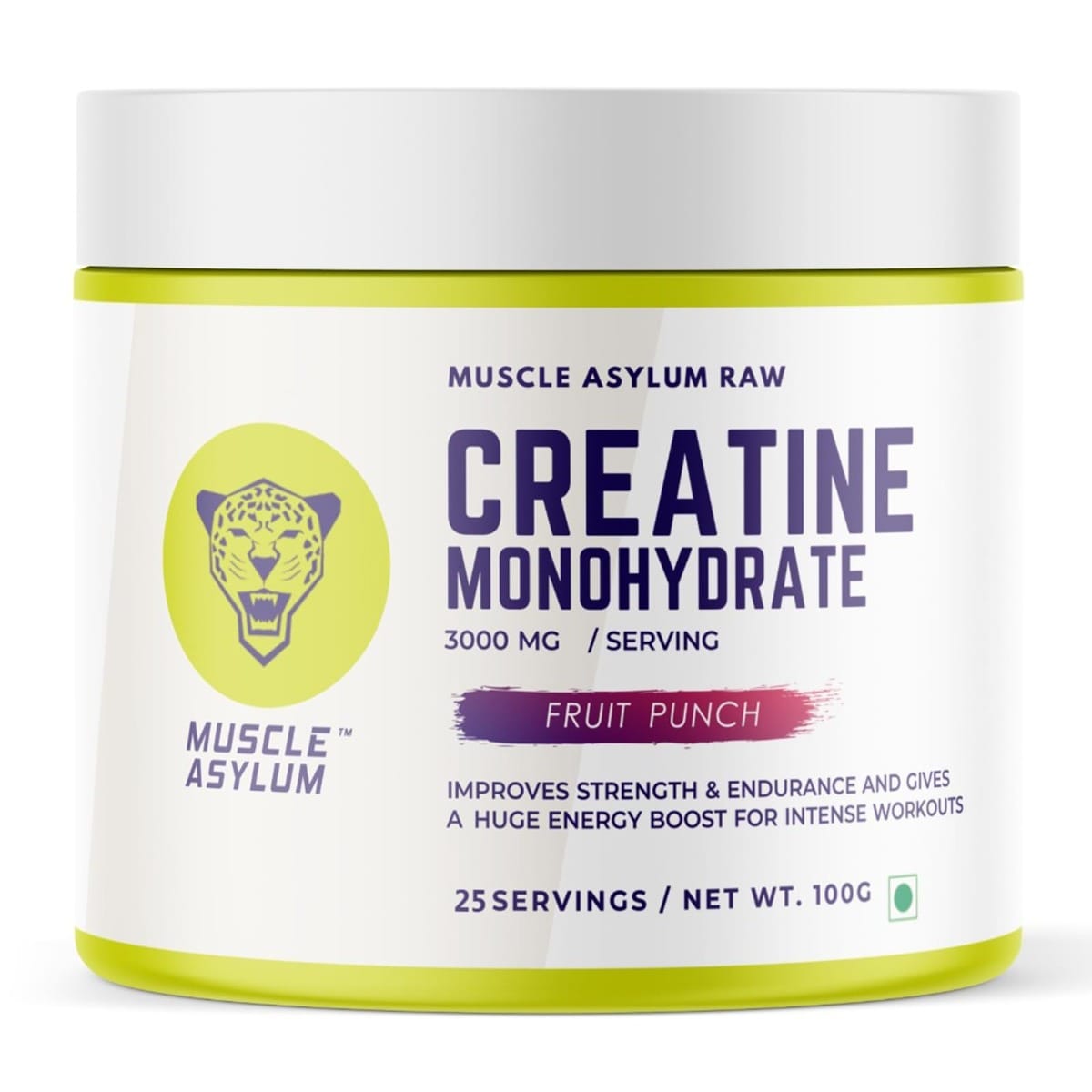 Muscle Asylum Micronized Creatine Monohydrate Powder, Fruit Punch 100g - (20 Servings)
