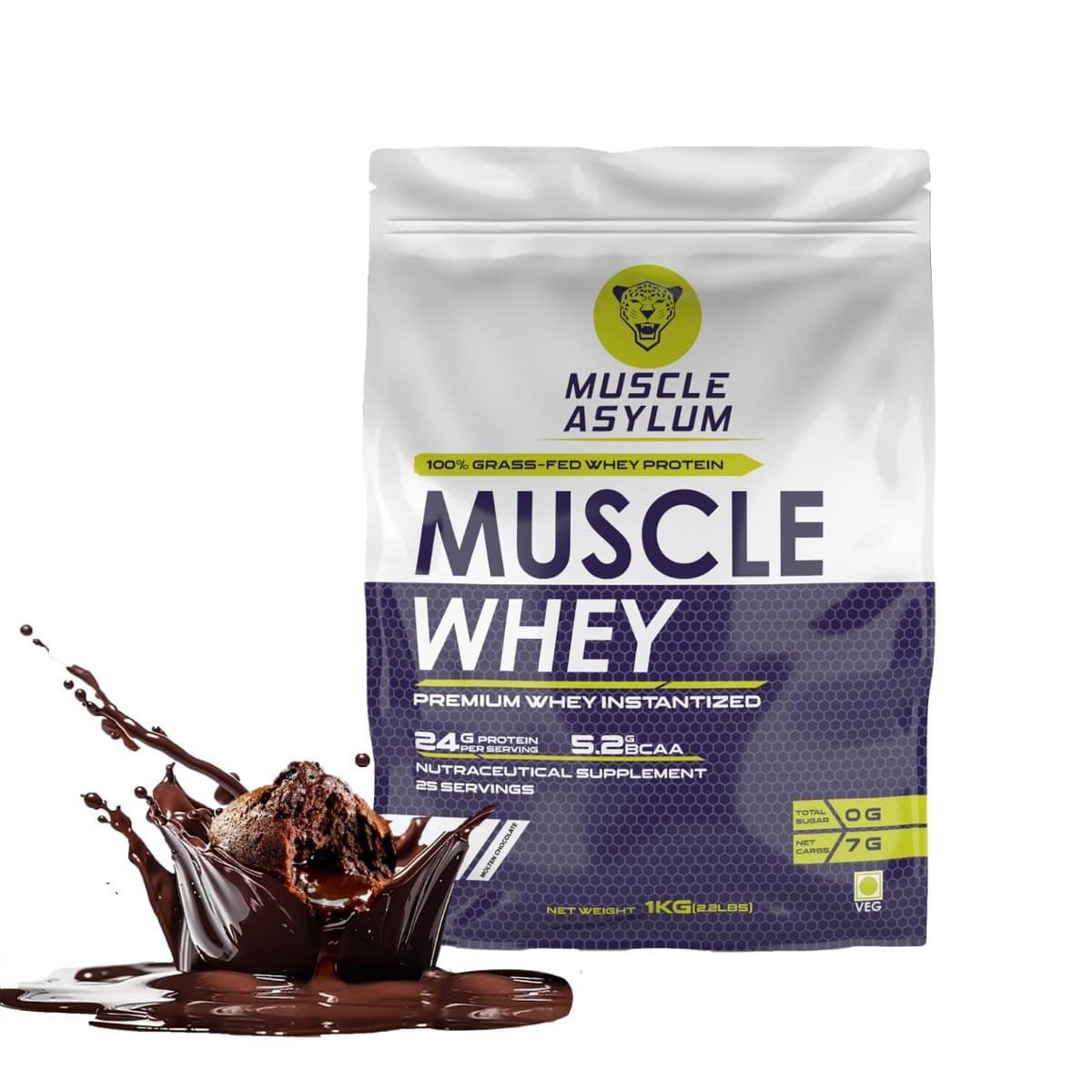 Muscle Asylum Premium Whey Protein 1kg l 24g Protein/Serving For Muscle Building & Recovery, 25 Servings (1kg, Molten Chocolate) - Box