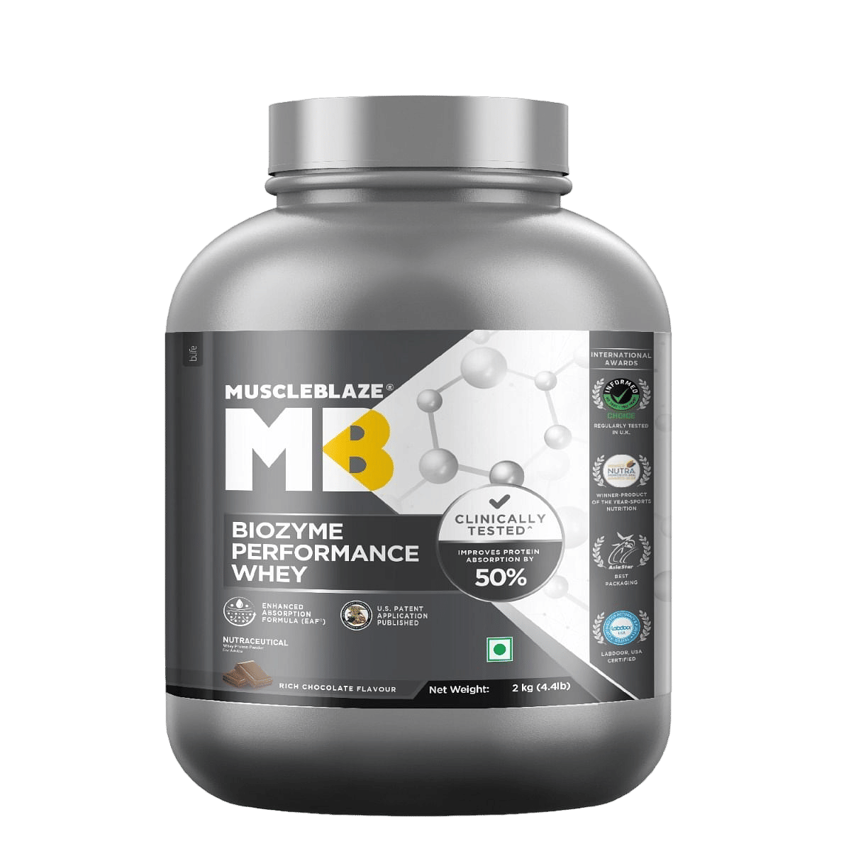 MuscleBlaze MB Biozyme Performance Whey 2kg | 56 Servings | Rich Chocolate Flavour | Muscle Gain