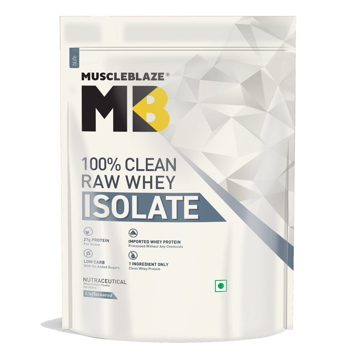 MuscleBlaze Raw Whey Isolate 90% with Digestive Enzymes (Unflavoured, 1 kg / 2.2 lb)
