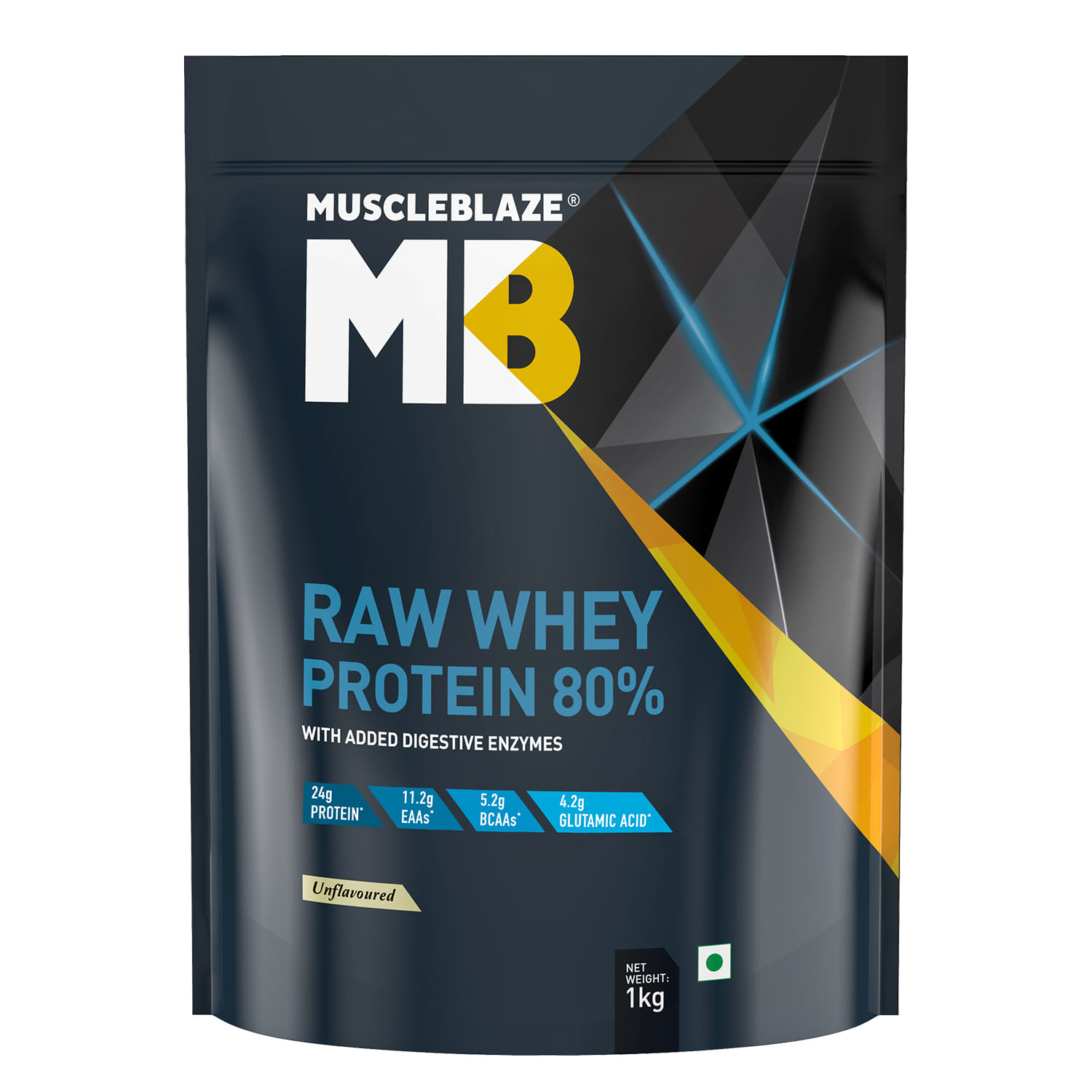 MuscleBlaze Raw Whey Protein Concentrate 80% (Unflavoured, 4kg) | Light & Clean Protein | Easy to Digest